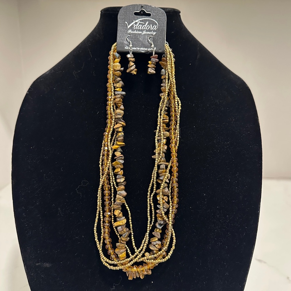 Tigers Eye Beaded Earring and Necklace Set